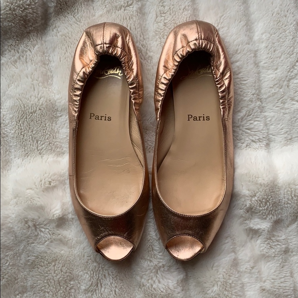 Christian Louboutin Open Toe Rose Gold Flats
